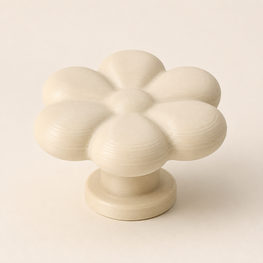 Rendu du bouton de porte Fleur imprimé en 3D, finition ivoire