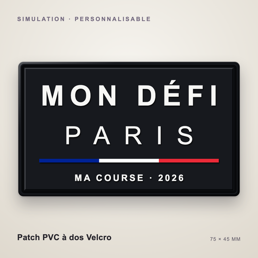 Simulation du patch PVC Velcro noir Mon défi, texte et relief personnalisés