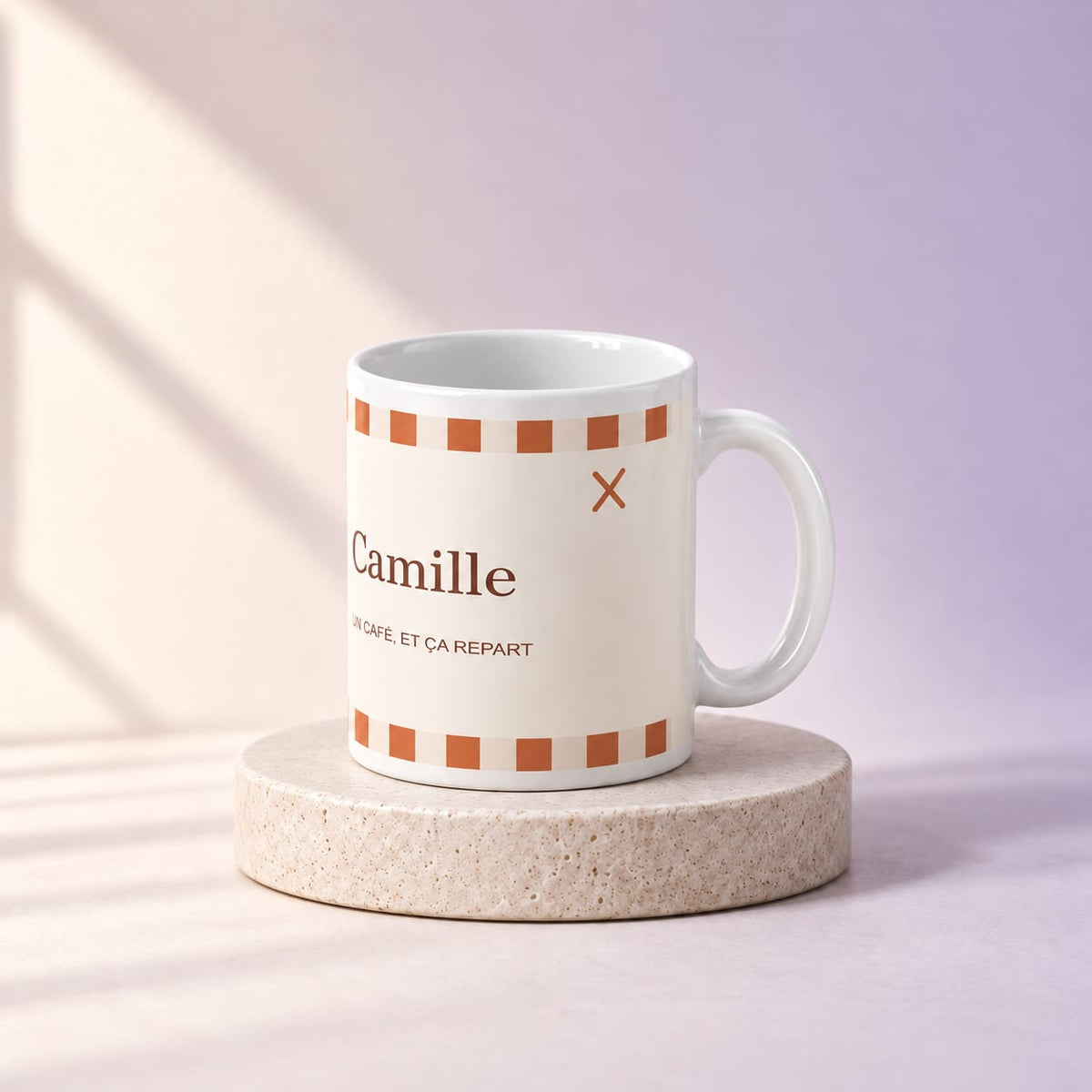 Simulation Mug personnalisé — Café crème · Classique · 340 ml · Blanc, angle complémentaire