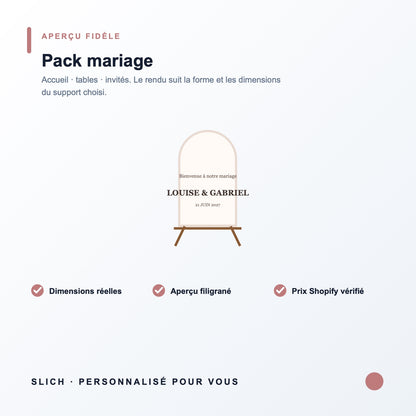 Pack mariage personnalisé — formats, finitions et détails du produit