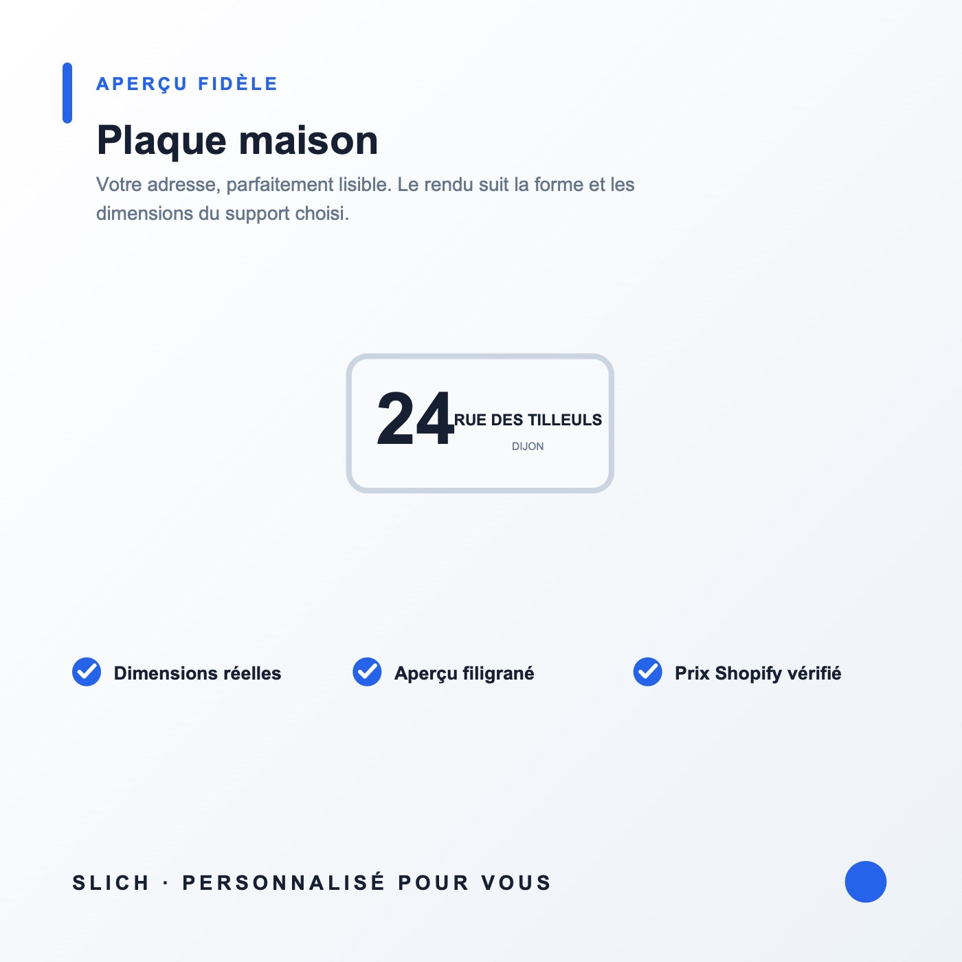 Plaque maison personnalisée — formats, finitions et détails du produit