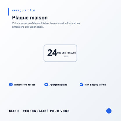 Plaque maison personnalisée — formats, finitions et détails du produit