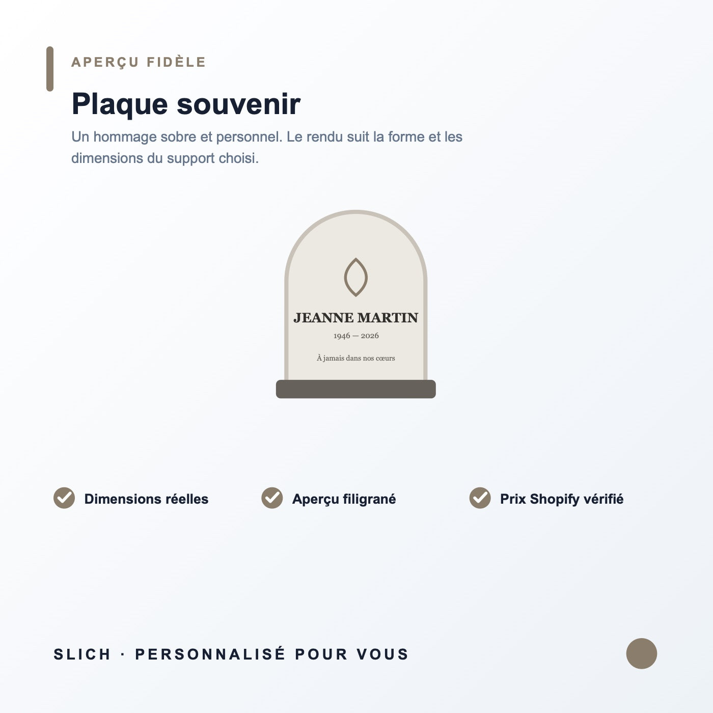 Plaque souvenir personnalisée — formats, finitions et détails du produit