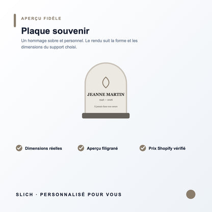 Plaque souvenir personnalisée — formats, finitions et détails du produit