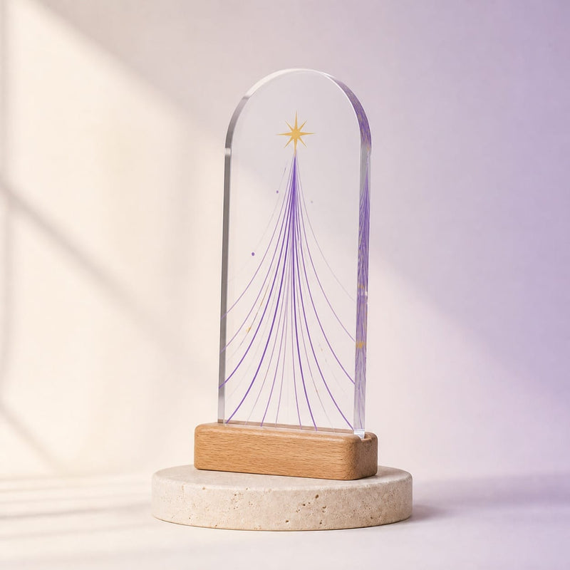 Trophée d’entreprise personnalisé en plexiglass présenté en studio