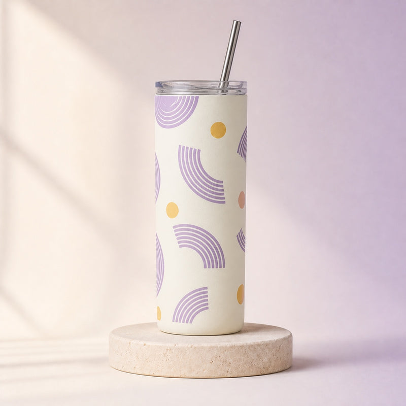 Tumbler blanc personnalisé de fleurs jaunes et violettes